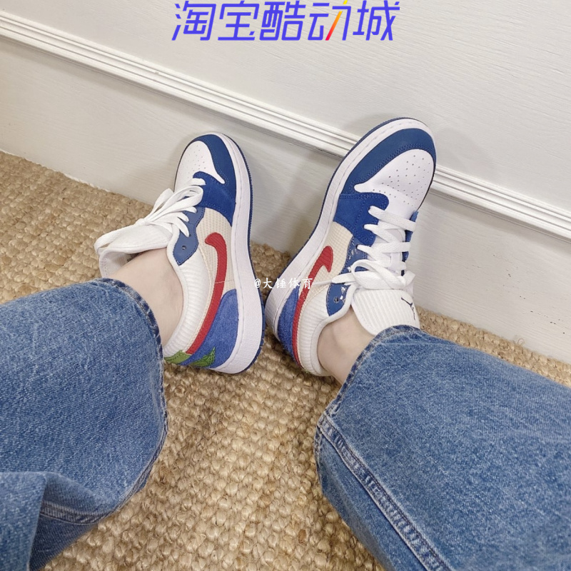 Air Jordan 1 aj1蓝黄鸳鸯灯芯绒拼接女子低帮复古鞋DR6960-400