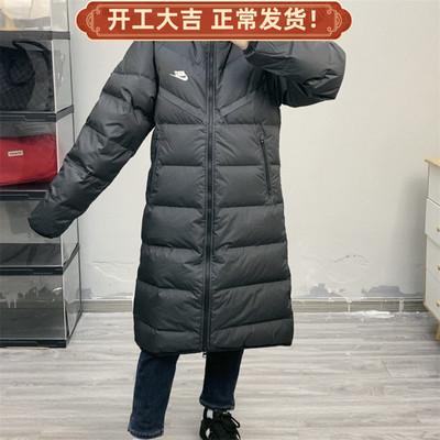 NIKE/耐克黑色百搭保暖防风户外休闲中长款连帽羽绒服FB8180-010