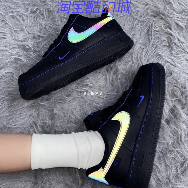 耐克Nike Air Force 1 空军一号女子黑色反光低帮板鞋 FB1840-001