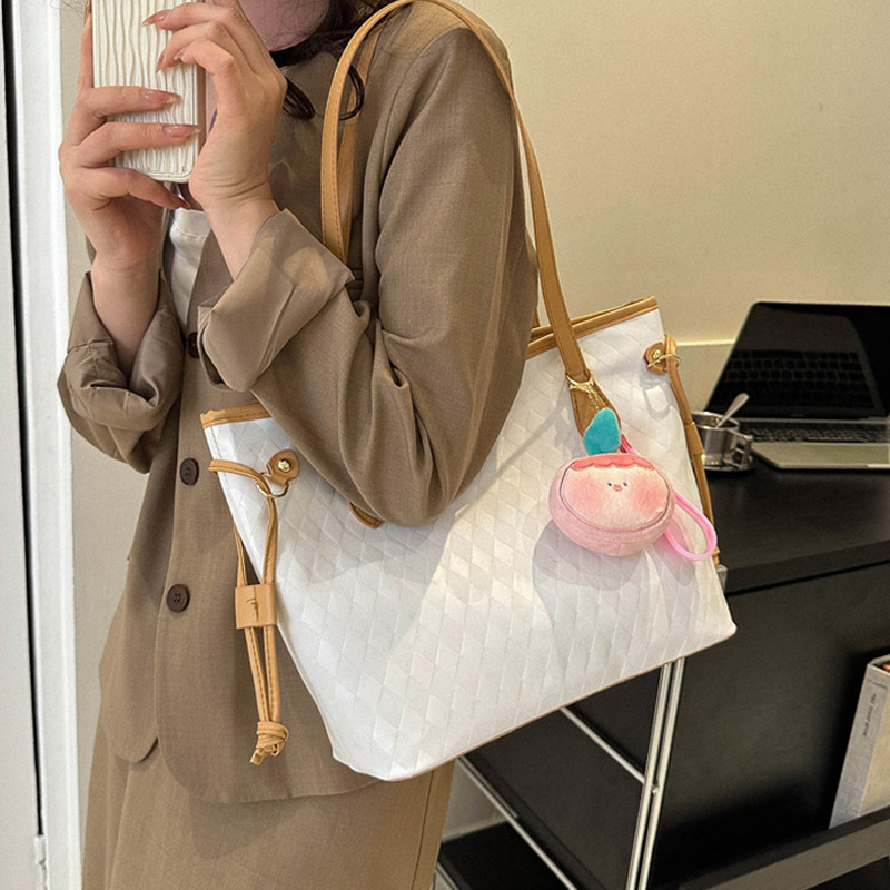 麦瑞雅撞色菱格通勤百搭托特包