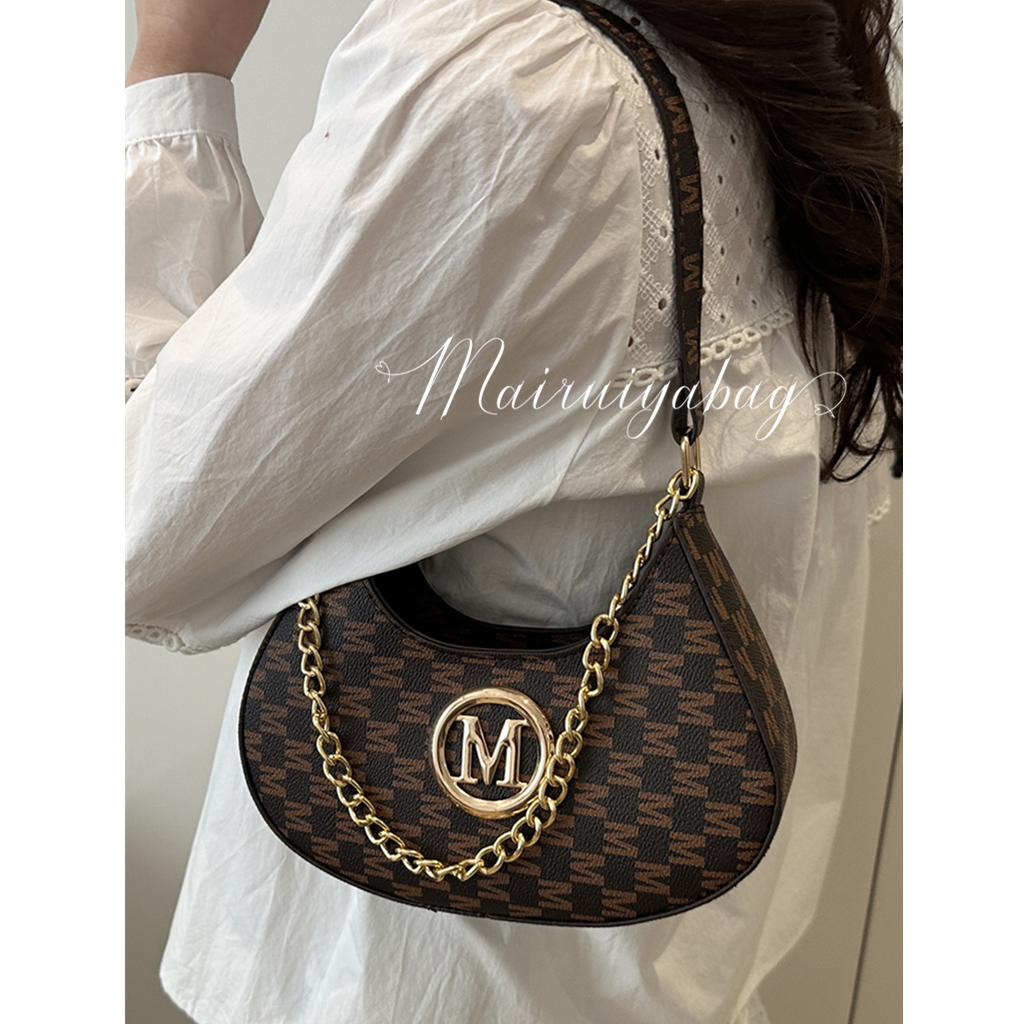 法式复古百搭印花链条腋下马鞍包
