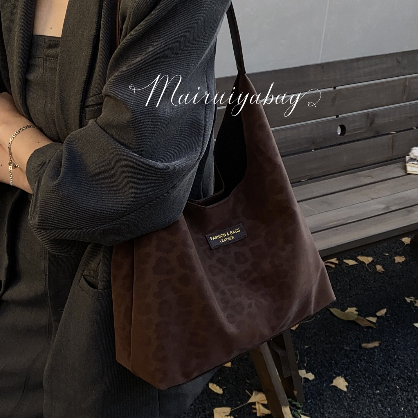 复古大容量豹纹子母通勤托特包