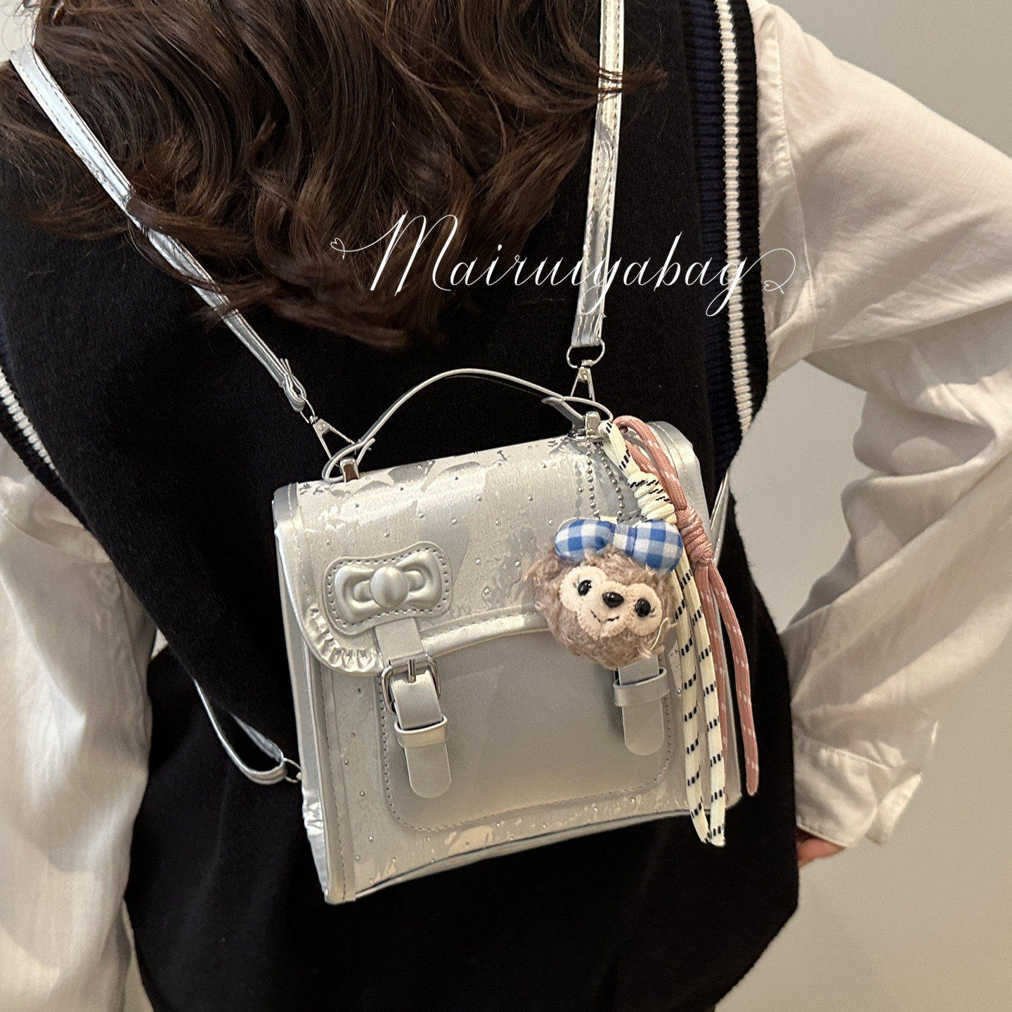 学院风双肩包女2025新款时尚高级感小众手提小书包百搭斜挎通勤包