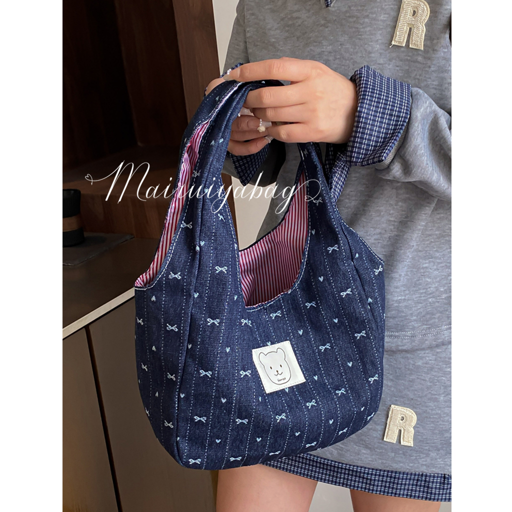 韩系蝴蝶结大容量帆布便当托特包