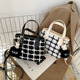 日系小众水桶包2022新款 棋盘格呢子手提包女上班百搭手拎单肩斜挎