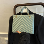 2023新款 时尚 小方包韩国百搭菱格链条托特包女斜挎包通勤气质大包