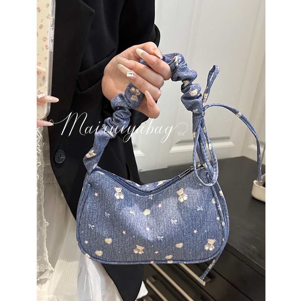 高级感休闲牛仔布上班通勤褶皱包