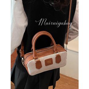 高级感小众设计保龄球包包女2025新款 潮百搭撞色枕头包单肩斜挎包