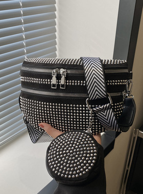 韩版亮钻包时尚单肩腰包胸包斜挎包女百搭潮酷网红宽肩带零钱包