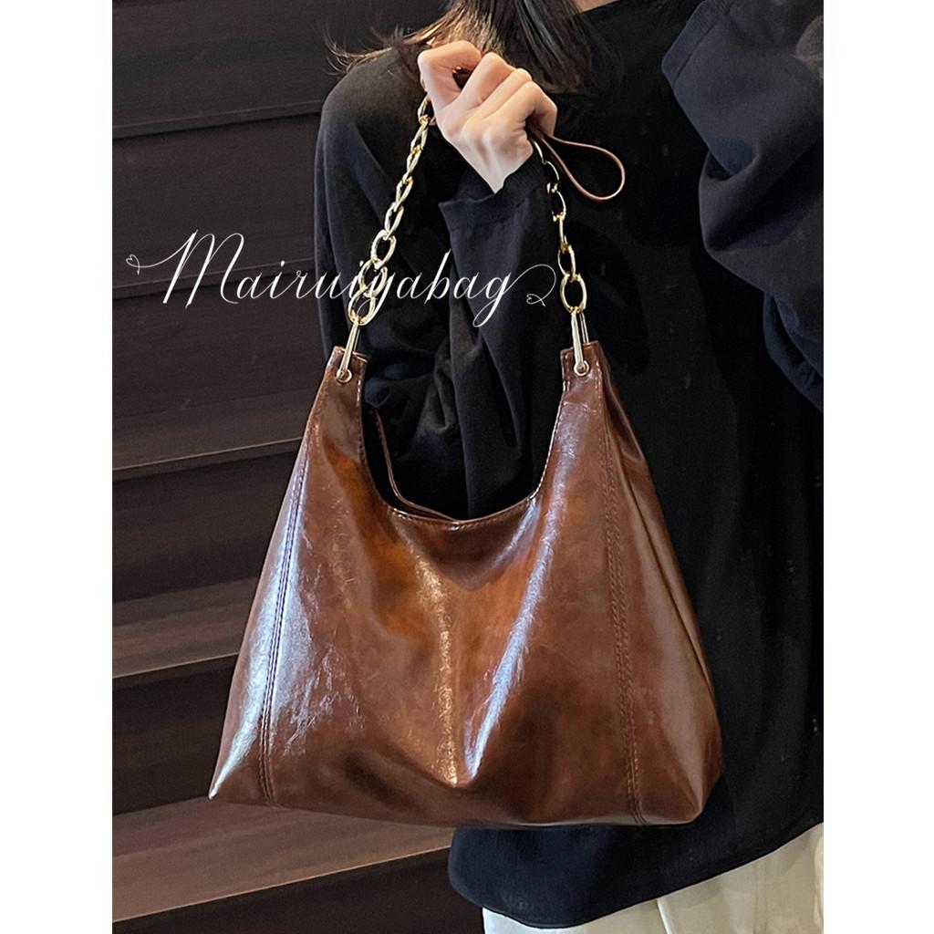 麦瑞雅大容量通勤复古斜挎托特包