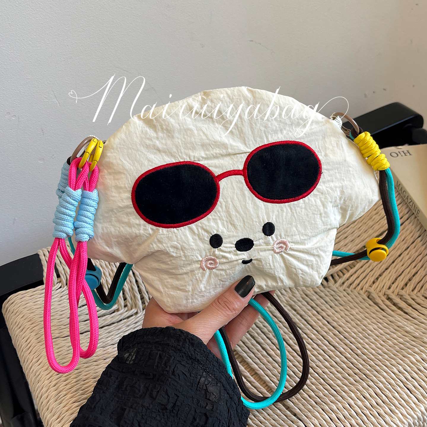 可爱卡通少女心手机包2026新款轻便尼龙韩系迷你多巴胺撞色斜挎包