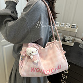 百搭ins格纹刺绣小包包女2025新款 时尚 简约腋下包秋冬通勤托特包