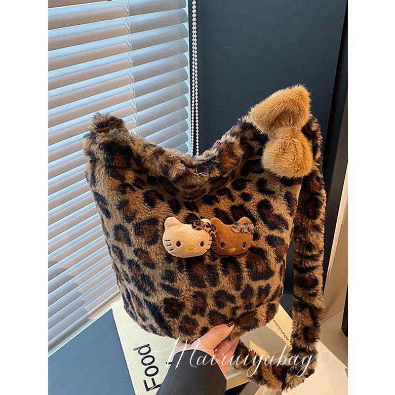 韩版豹纹毛绒腋下水桶包包女2024新款冬季单肩包复古毛茸茸托特包,箱包皮具/热销女包/男包,水桶包,淘宝优惠券,粉丝福利购,淘宝优惠卷