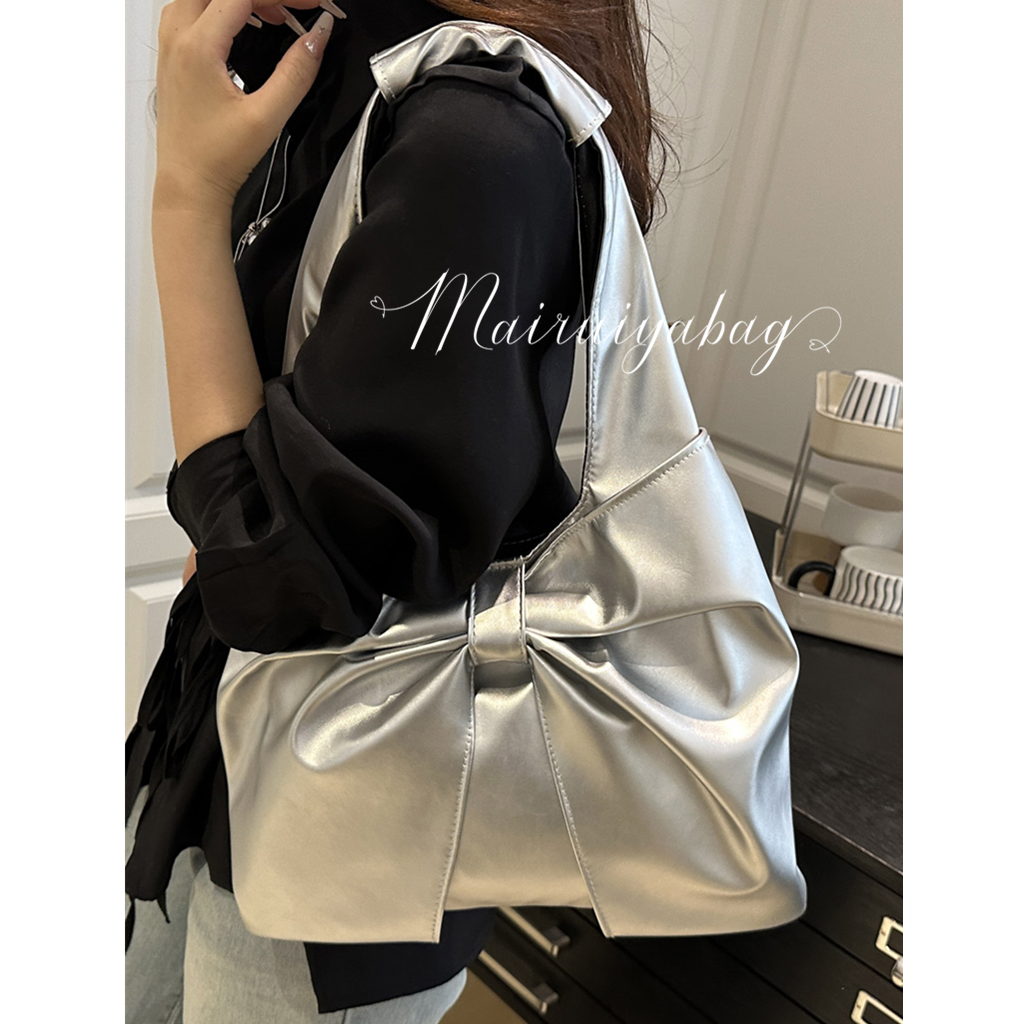 芭蕾风银色蝴蝶结流行时尚托特包