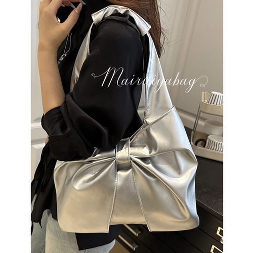 芭蕾风银色蝴蝶结流行时尚托特包