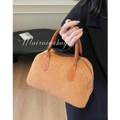 麦瑞雅韩国复古磨砂绒保龄球包