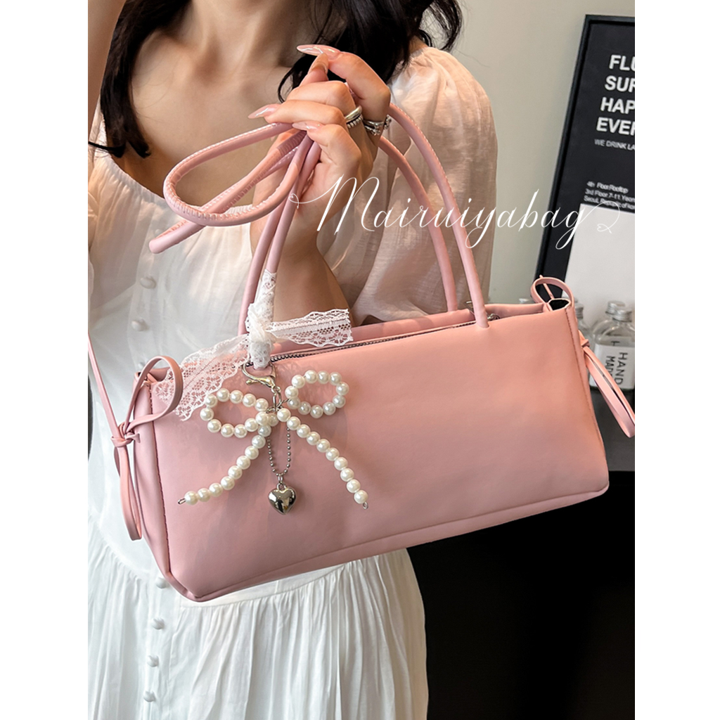 蝴蝶结保龄球银色珍珠单肩腋下包