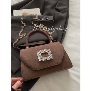 复古质感小方包闪钻磨砂手提包旗袍晚宴包礼服包名媛包斜挎链条包