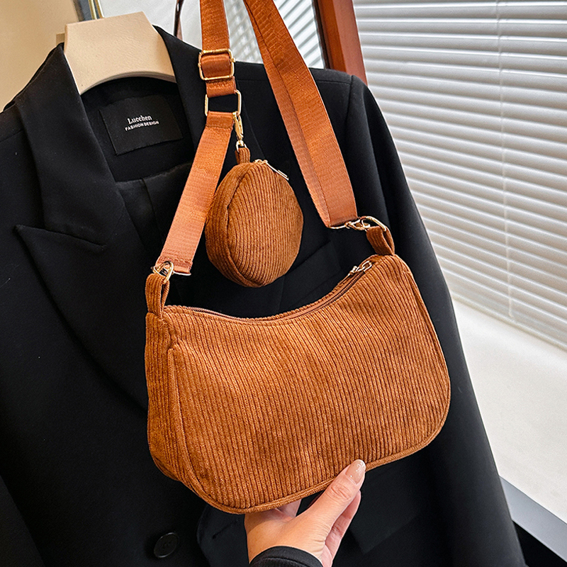 麦瑞雅时尚复古灯芯绒零钱腋下包