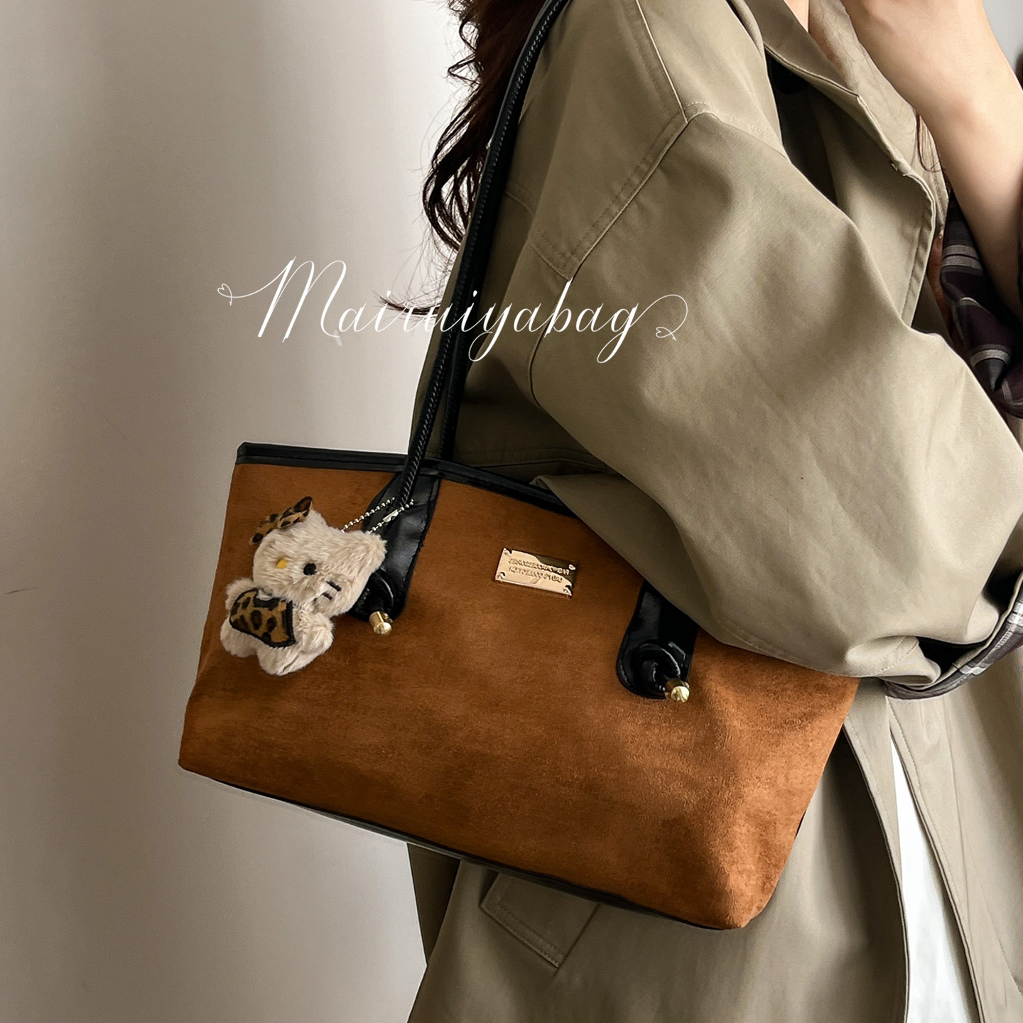 复古麂皮手提法棍质感通勤腋下包