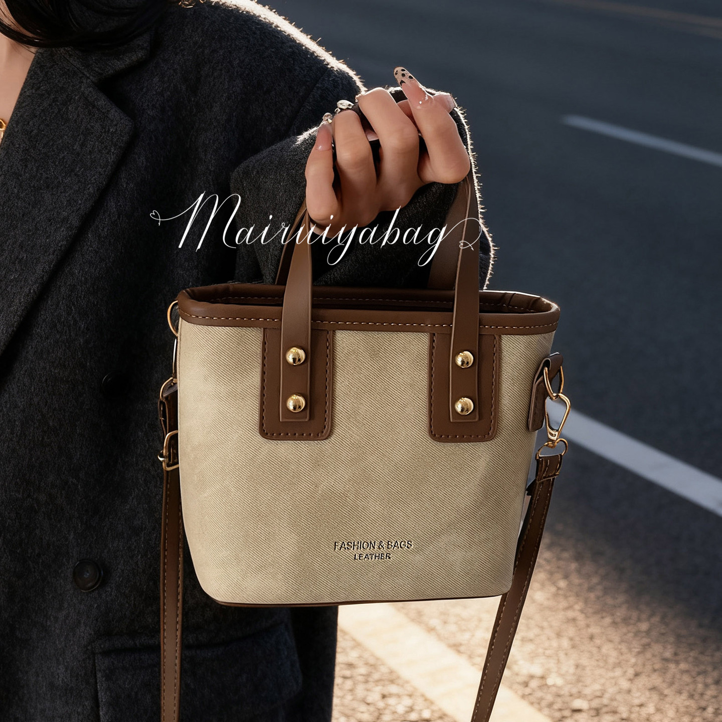 高级质感百搭复古时尚手提水桶包