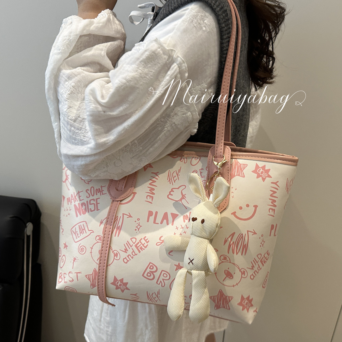 大容量小众涂鸦上课通勤托特包女
