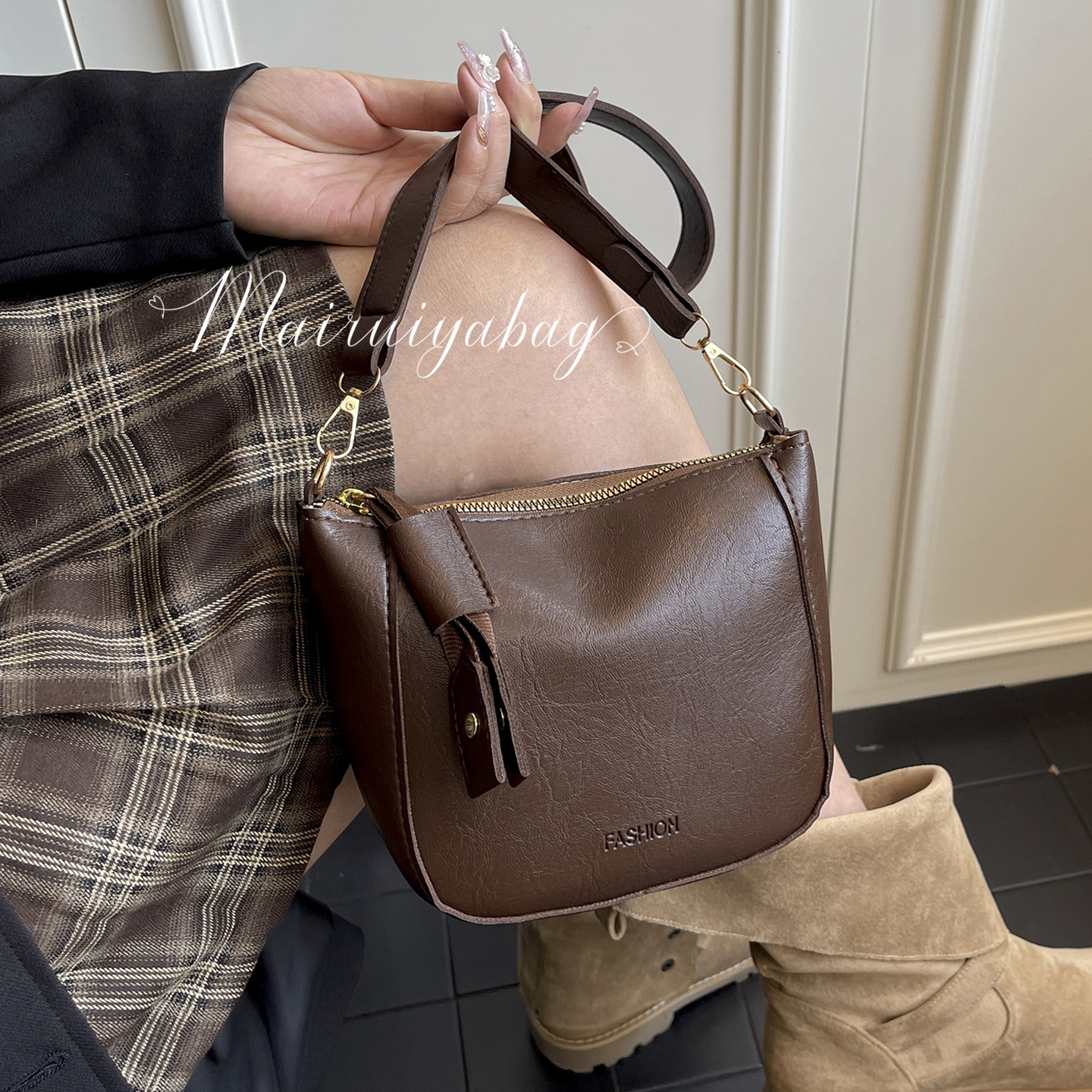 复古百搭小众设计宽带爆款水桶包