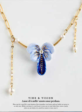 弋禾原创设计蓝蝴蝶陶瓷项链