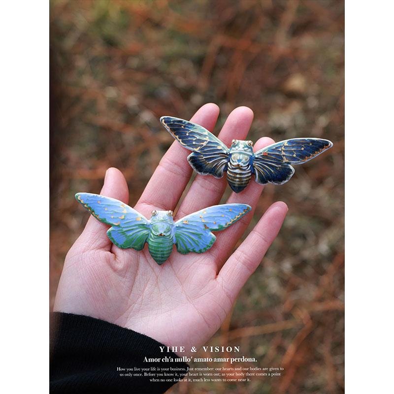 獨特原創小眾YIHE陶瓷幽靈蟬胸針