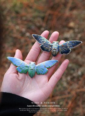 YIHE原创设计【幽灵蝉】新品多色清冷感小众独特陶瓷男女大衣胸针