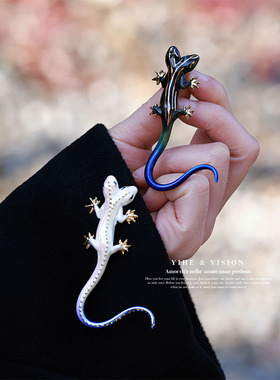 YIHE原创设计【蓝尾石龙子】小众独特陶瓷黑白蜥蜴壁虎大衣胸针