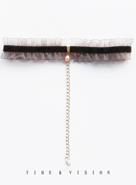 YIHE  法式优雅复古紫棕丝绒珍珠choker少女礼物气质颈带颈链