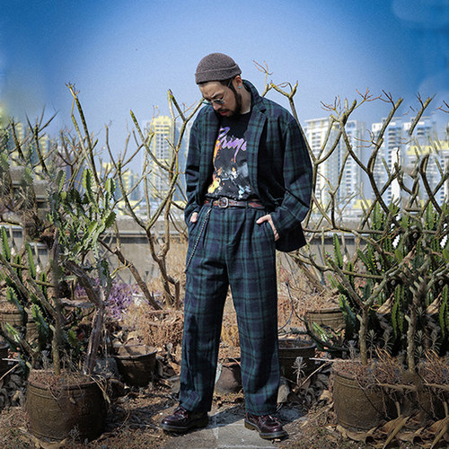 羊毛呢西裤复古学院风格纹学院