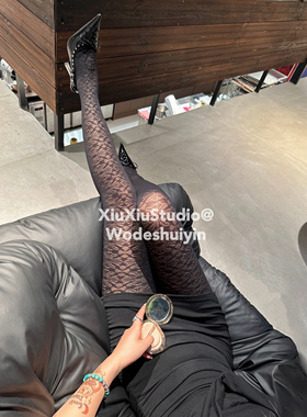 xiuxiustudio 2025春夏新款辣妹性感十字提花黑色连裤袜丝袜潮