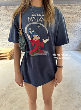 saint mxxxx 联名fantasia米奇幻想曲印花复古短袖vintage做旧T恤