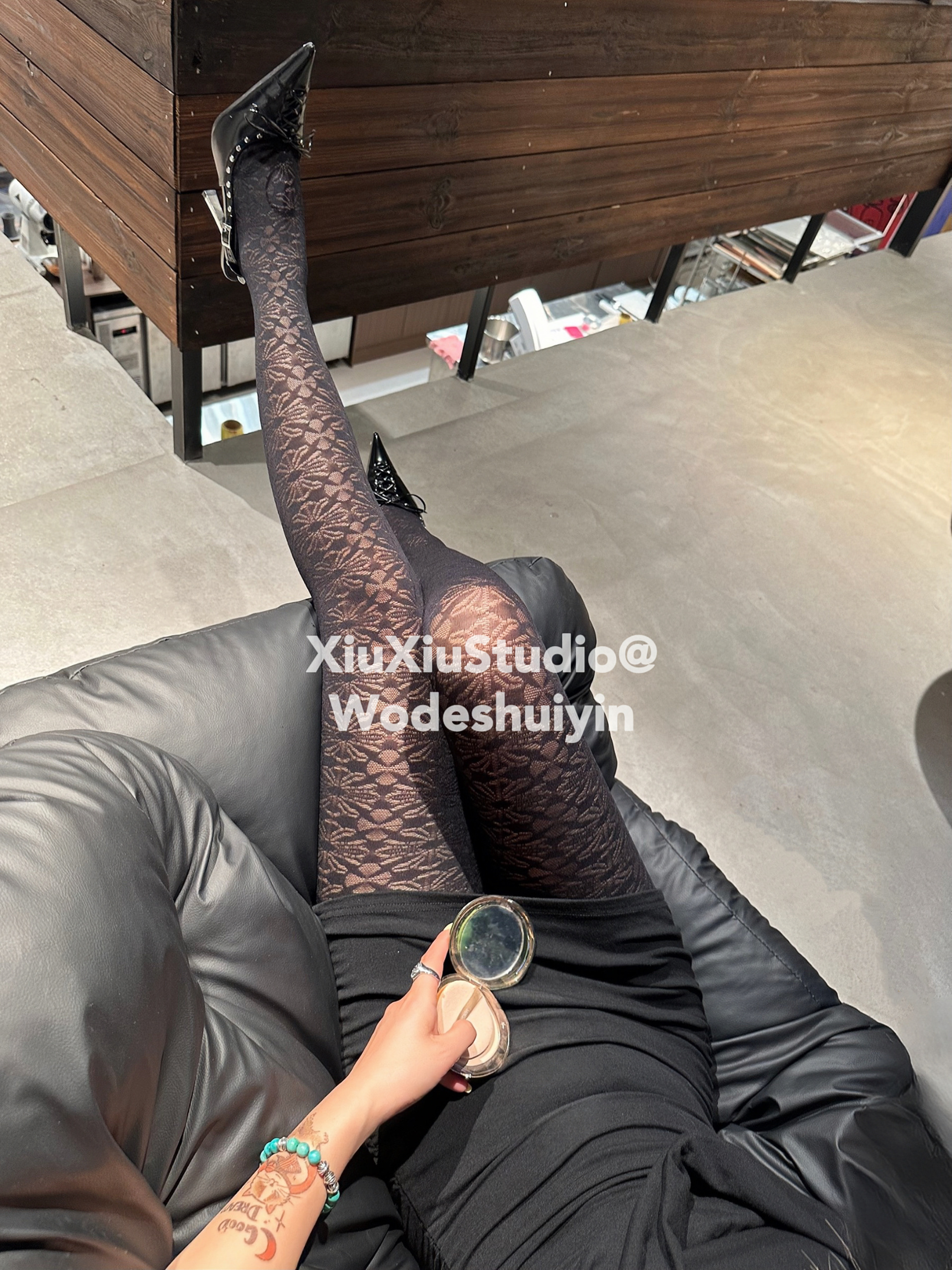 thumbnail for xiuxiustudio spring summer 2025 new hot girls sexy cross jacquard black pantyhose stockings tide