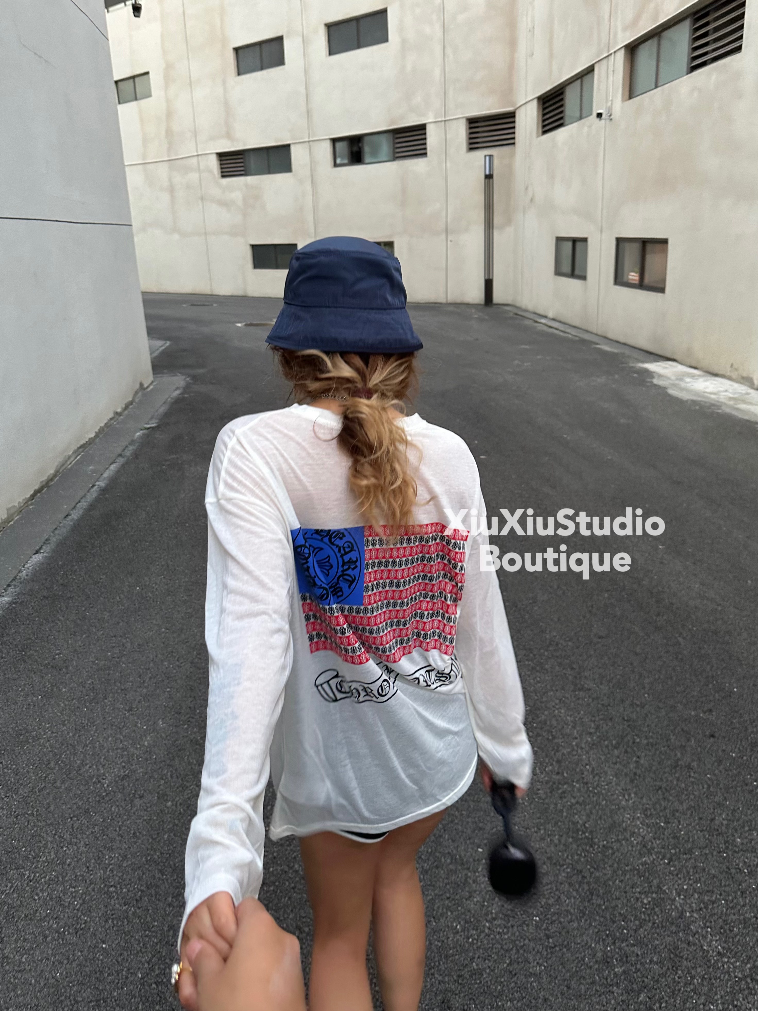 【XIUXIUSTUDIO】自主美式薄款星条旗复古圆领印花长袖宽松T恤潮