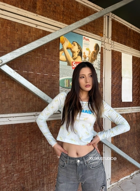 【xiuxiustudio】ASH CRYBaBy 印花甜辣风短款长袖打底上衣T恤潮