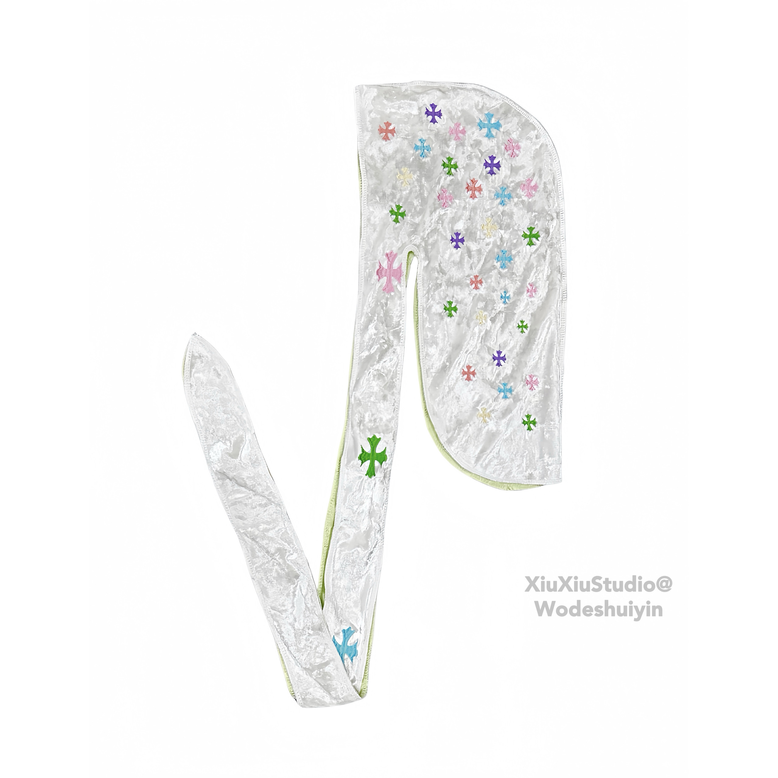 thumbnail for XX independent embroidery color embroidery starry silk double-sided American trend hip hop durag turban headdress