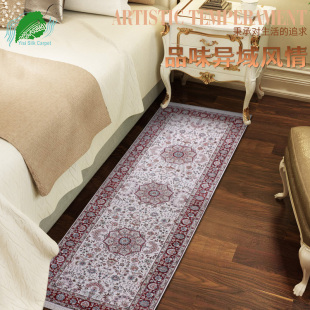 亿丝地毯76x243cm欧式 波斯手工打结真丝地毯卧室床边床尾地毯