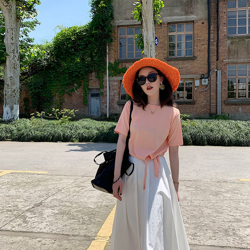 Chen Chen comes also 2019 summer Simplicity Easy T-shirts Short sleeved Hem Tie Borneol knitting T-shirt Tricolorin the Women's clothing/Boutique , T-shirt  category - from Buy2taobao.com to provide professional Taobao agent buy service