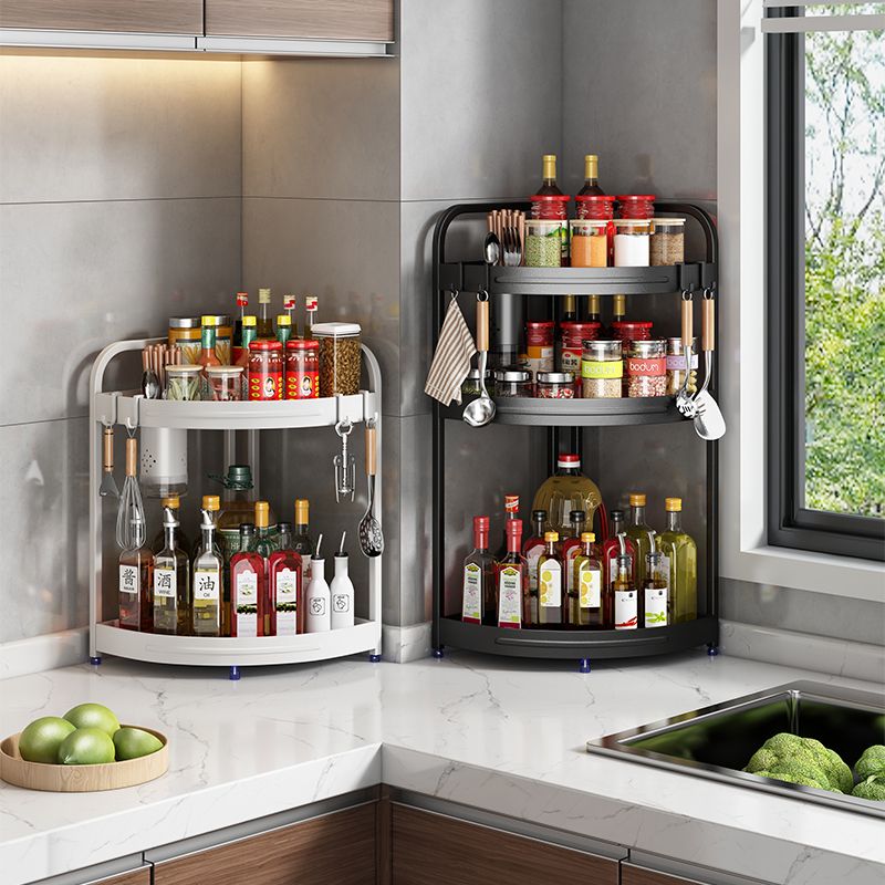 日本厨房置物架台面多功能调料架收纳架多层圆弧形调料三角转角架