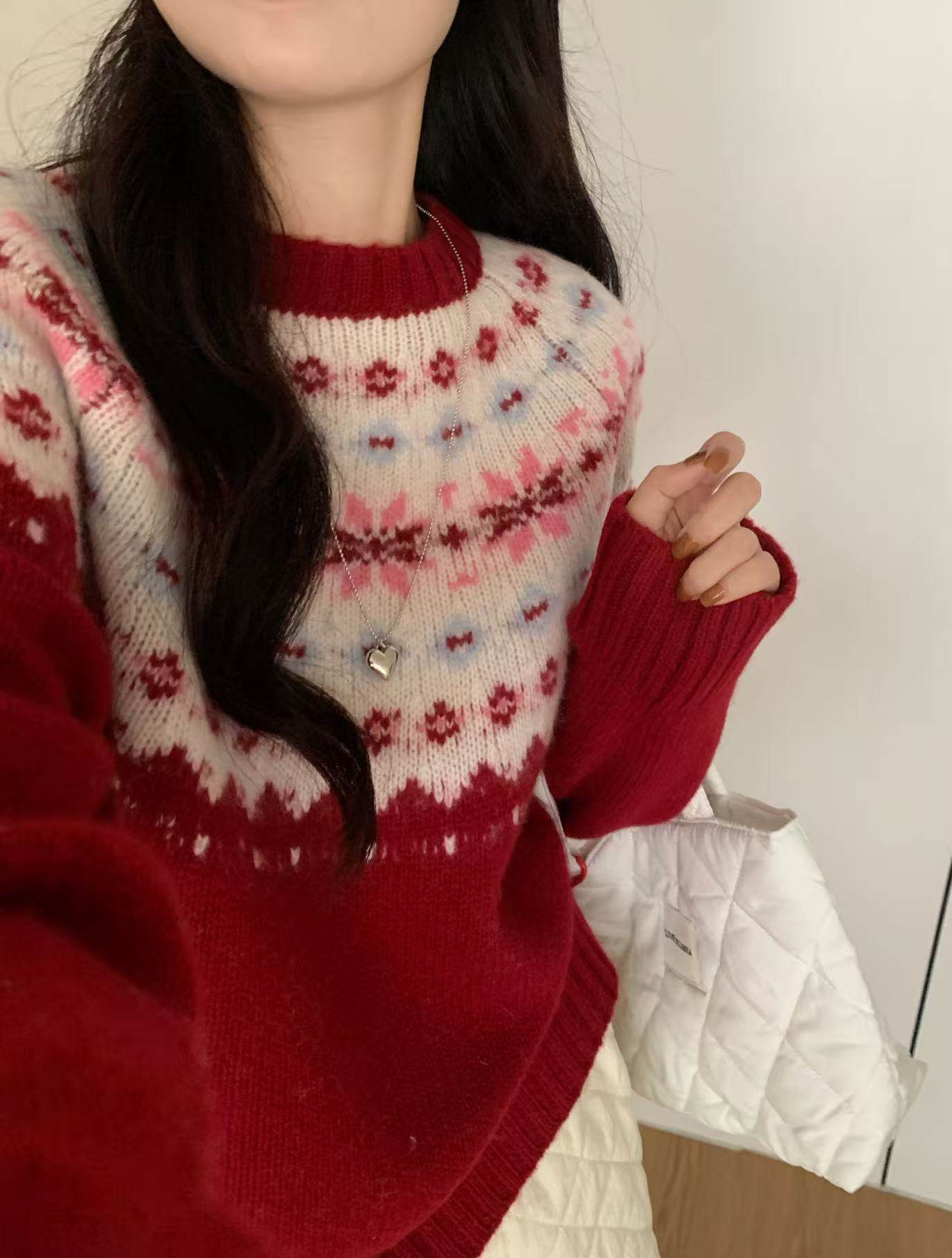 全羊毛2025秋冬新款韩版宽松显瘦圆领套头毛衣女百搭针织衫上衣潮