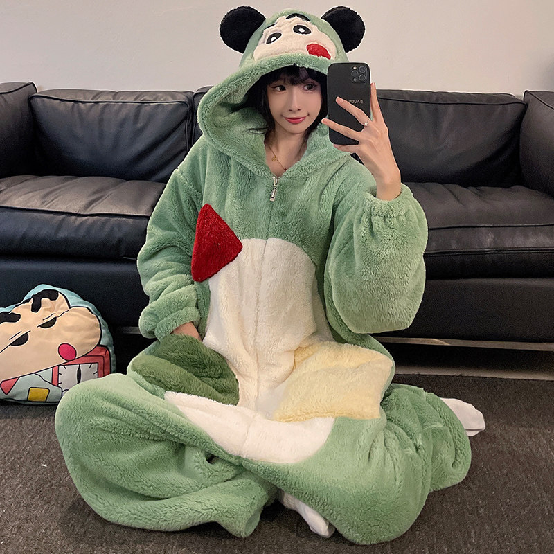 珊瑚绒连体睡衣女加厚大码