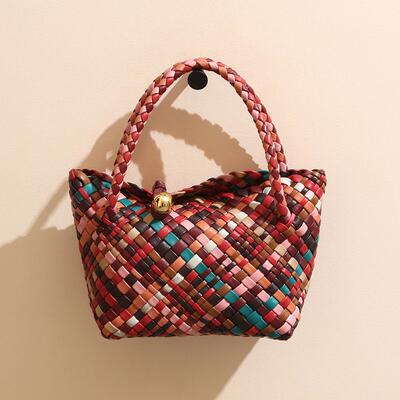 轻奢子母包羊皮手工编织彩虹包