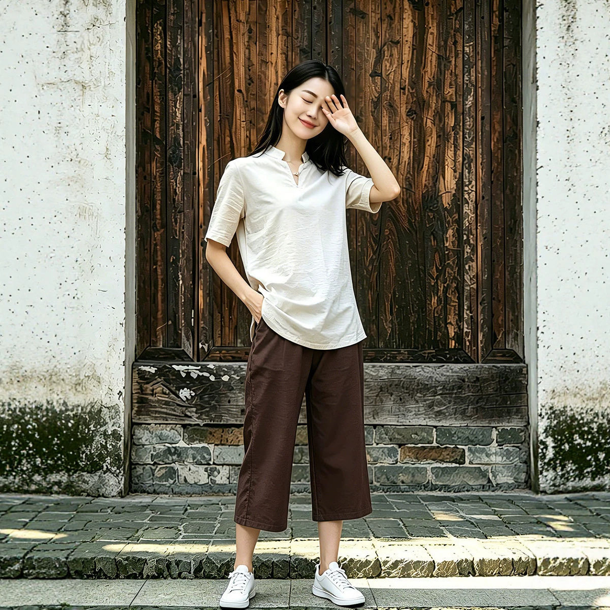 春夏棉麻文艺复古苎麻七分裤女