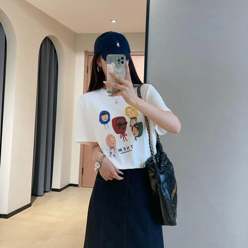设计师帽子小人图案棉质短袖T恤