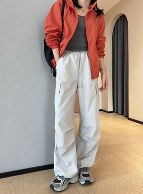 WTHEONE美式休闲宽松显瘦可束脚高腰阔腿工装裤直筒休闲裤女春夏