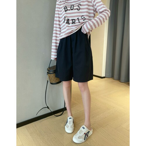 WTHEONE日系休闲清凉抗皱花苞直筒中裤宽松显瘦小个子五分裤女夏
