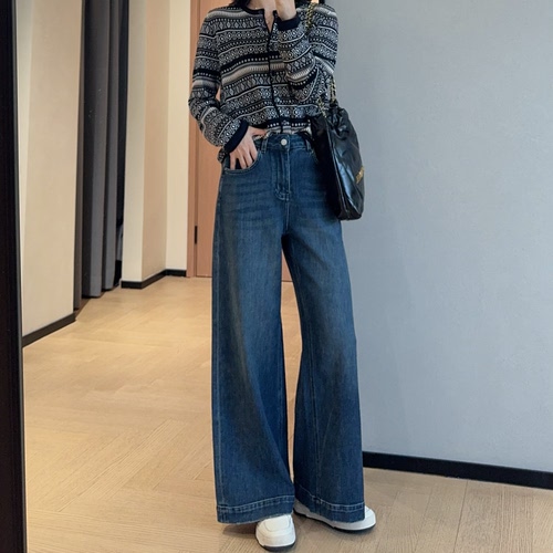 WTHEONE修饰腿型显腿长高腰显瘦酵素水洗直筒阔腿牛仔裤女2025秋